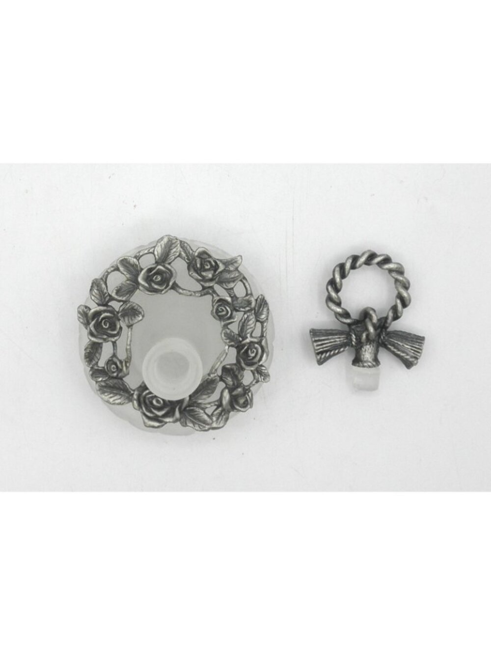 Vintage Clear Frosted Glass Vanity Bottle With Pewter Embellishments & Stopper - Picture 5 of 8